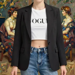 anime vogue, crop top, blazer, jeans, intricate oil painting by john singer sargent, trending on artstation