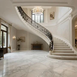 interior of a mansion with marble floor and large staircase, matte painting by sylvain surrailh, greg rutkowski, artstation
