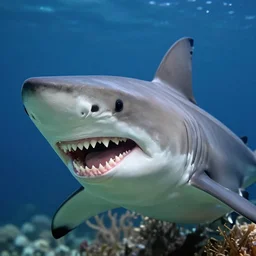 smiling shark with human teeth