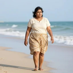 vinod with a fat lady walking on the beach