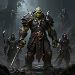 full shot orc character by diablo, lord of the rings, final fantasy, warcraft, diablo, dark fantasy, moody, : : by michal karcz, daniel merriam, victo ngai and guillermo del toro