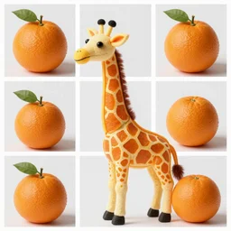 making of an edible giraffe from an orange step by step, starting from the firs step, a whole orange, each step is a progression