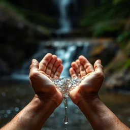 hands cupping a waterfall from the universe, bokeh, glamor shot, photography, photoshoot, by henry buhl