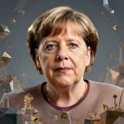 highly detailed vfx portrait of angela merkel, geometric polygons, global illumination, detailed and intricate environment by james jea