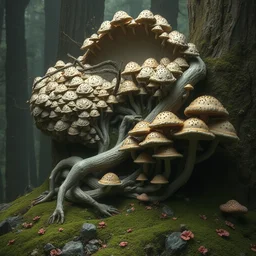 a bio - mechanical pretty sleeping giant woman with mushrooms as camouflage, by ellen jewett, tomasz alen kopera and justin gerard : 3