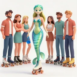 mermaid on roller skates by william barlowe and pascal blanche and tom bagshaw and elsa beskow and enki bilal and franklin booth, neon rainbow vivid colors smooth, liquid, curves, very fine high detail 3 5 mm lens photo 8 k resolution..