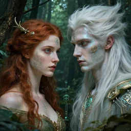 lucifer and eve in the garden of eden, highly detailed faces, magick, technology, sigils, circuitry, rutkowski,