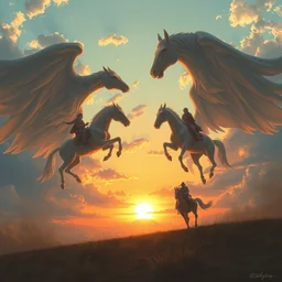 a beautiful painting of ghost riders in the sky, sunrise, by wlop, artgerm and charlie russell