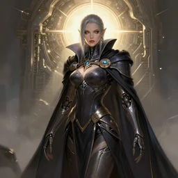 detailed portrait of a cyborg, necromancer, benevolent, scifi, futuristic, elegant cape, warframe, trending on artstation, soft light, holy machine, advanced technology, art by vitaly bulgarov and nivanh chanthara