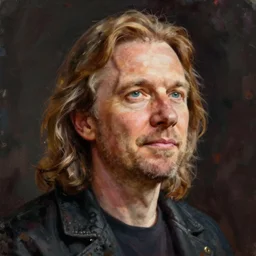 A digital portrait painting of Linus Torvalds in the style of Guy Denning
