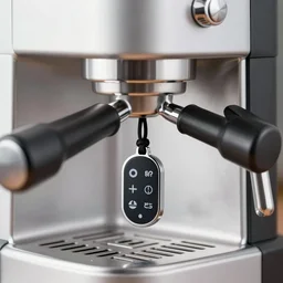 an espresso maker that has a built - in remote control that you wear as a pendant. it's featured on the cover of a magazine about sunsets