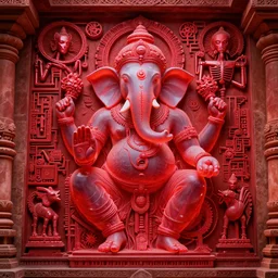 frame from blade runner 2049, red light, highly detailed, epic Khajuraho, Khajuraho, Khajuraho, Ganesha, Shiva, translucent, SSS, transparent, xray, vaporwave, red, flat shaped chrome relief, fossil, mechanic bionic fungus flower cyberpunk cats skeleton mechabot, maze, wires, joints, buttons, gears, dissection relief, by Lorenzo Ghiberti, by Goga Tandashvili, artstation, cgsociety, at Khajuraho, by jonathan ivy, by artgerm, by david lachapelle, shiny, octane, Hdri, by craig mullins