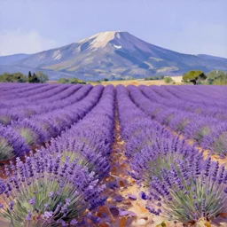 wallowing gouache texture lavender fields in provence france colorful purple bloom around mont ventouxregal scenery and atmosphere landscape
