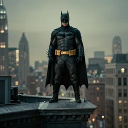 Colin Farrell As Batman Perched on top of the building overlooking a City