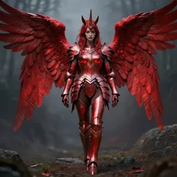 woman - unicorn hybrid red angelic wings, calm, melancholy scenery, full body armor, sparky metallic, unreal engine 5, cinematic lights, high detail, fantasy classic digital art, botticelli style