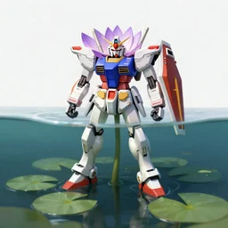 concept art for waterlily gundam with a flower for a head coming out of a pond, over - under shot, rococo, sci - fi movie, cinematic compositions, highly detailed, nymphaea, 8 k hd resolution, biomechanical, bandai box art, zaku, retrofuturism, by syd mead, zaha hadid, artgerm and rob liefeld