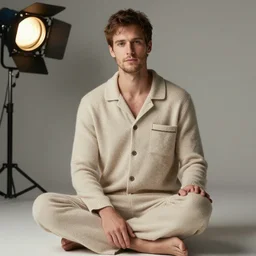 richard iv the roman king, real human wearing beige cashmere pyjama, soft studio lighting, sigma lens photo,