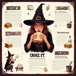 a detailed infographic about a witch eating a sandwich