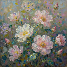 sea of flowers, oil painting, intricate, dreamy aesthetic, highly detailed, by alena aenami