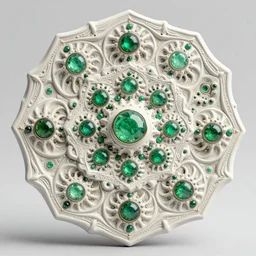 mandelbrot 3 d volume fractal mandala ceramic chakra digital color stylized an ancient white bone and emerald gemstone relic, intricate engraving concept substance patern texture natural color scheme, global illumination ray tracing hdr fanart arstation by sung choi and eric pfeiffer and gabriel garza and casper konefal