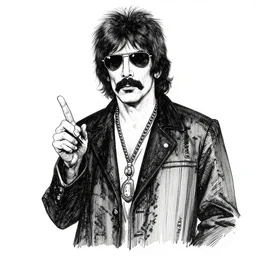 black and white ink drawing of frank zappa in the style of r. crumb. line quality, cross - hatching