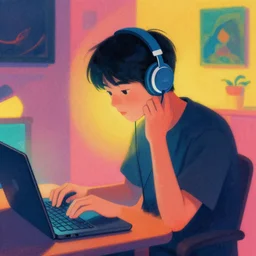 trot musician listening to lofi, artwork by liam wong