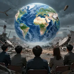 humans watching the world being destroyed by global warming but doing nothing to stop it