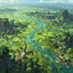 futuristic science - fiction landscape seen from above, summer, green, bay, water, flora and fauna, artificial life, concept art, matte painting, detailed, dylan cole, james gurney, greg rutkowski, artstation