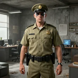 zombie sheriffs officers khakis uniform and caps in brutalist concrete office trending on artstation high detail digital painting 4 k 8 k hd