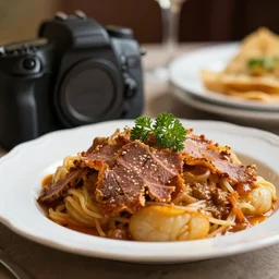 close - up focused dslr photograph of an serbian dinner, 8 k, high detail, volumetric lighting, hyperrealism, aesthetically pleasing, studio lighting, trending