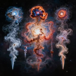 psychedelic transcendent puffs! of smoke, space, supernova, nebulae, pillars of creation, enlightenment, high contrast lighting, highly detailed, concept art, art by collier, albert aublet, krenz cushart, artem demura, alphonse mucha