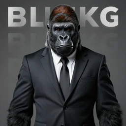 a gorilla dressed with a business suit, advertisement