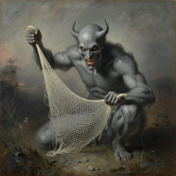 the gray weaving evil - nature portrait in the style of a 1 9 th century oil painting