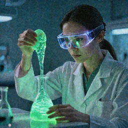 a female scientist wearing futuristic goggles, experimenting on green glowy goo, cinematic lighting, peter mohrbacher, wlop, trending on artstation