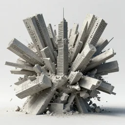 sculptural explosion of concrete, fractal, city, realistic 8 k, detailed