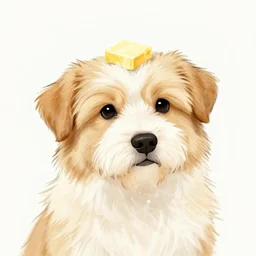 sketch of a dog with butter on head