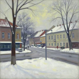 an edward hopper style painting of a ( ( ( ( ( ( ( ( miskolc, is a city in northeastern hungary ) ) ) ) ) ) ) ), winter, january of 1 9 4 8