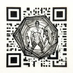razorpunk qr code of Dr. Manhattan disguised as the hexagonal hypercube portal odd nerdrum jonas de ro jim mahfood luis royo nicola samori aquatint embossing stamp