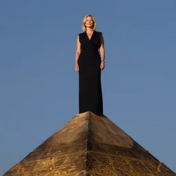 Ellen Degeneres standing on top of a pyramid