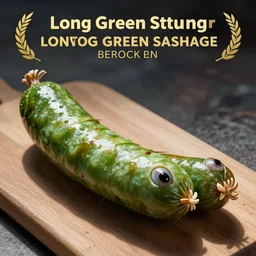 Long Green Sausage with eyes and fangs, fine details, concept art