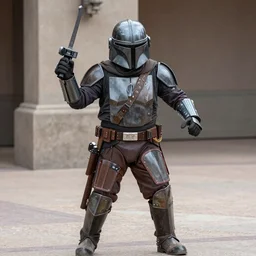 the mandalorian as a muppet doing an act, photorealistic
