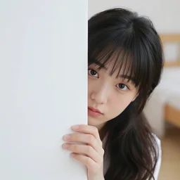 ayuwoki hidding behind a bed