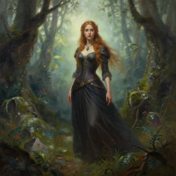 fantasy painting with a woman in a fantasy environment by Greg Rutkowski and Michael Whelan