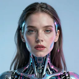 portrait of lana del rey as a cyborg. cyborg body with human face, realist abstract. key art. cyberpunk, blue and pink, intricate artwork. clear face, art by tooth wu, wlop, beeple, dan mumford. 8 k octane render, trending on artstation, greg rutkowski very coherent symmetrical artwork. cinematic, hyperrealism, very detailed, iridescent accents
