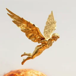 icarus went to close to the sun and now is falling into the void, his wings are made of heavy melting gold, he doesn't know how to land but he has nine lives, his face is similar to that of an angel, drawing by albrecht durer, insanely detailed