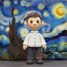 claymation, 3 d cgi clay sculpture, made of clay, night sky inspired by van gogh
