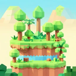 a low poly landscape platformer render of jungle socotra island with cute trees in the style of super mario intric