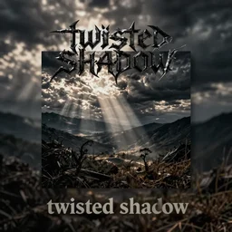 metal band album cover with the title twisted shadow, metal, album cover art, album cover mockup, photorealistic, concept art, moody