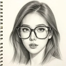 highly detailed pencil sketch portrait of a beautiful woman with laaaaaarge glasses