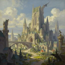 beautiful matte painting depicting a fantasy city